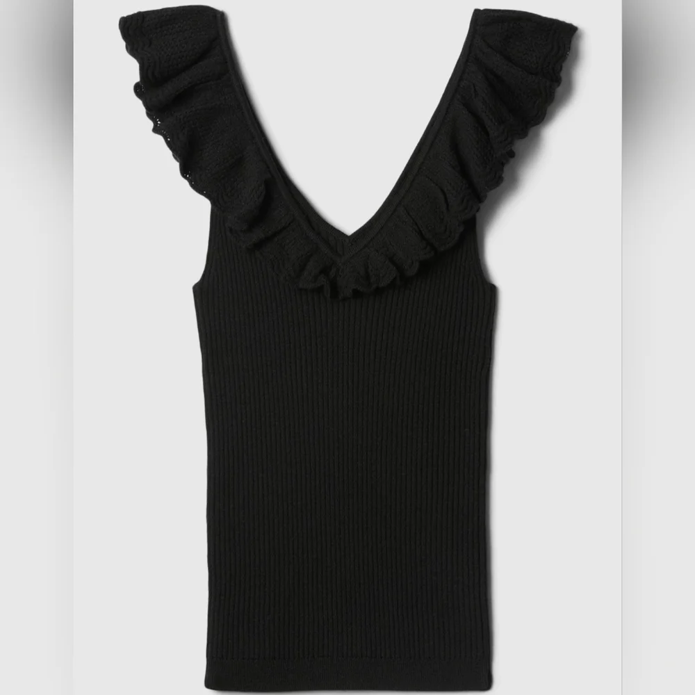 GAP Factory Women's Sleeveless Ruffle Edge Sweater Tank Top Sz XXL BLK - Picture 8 of 13